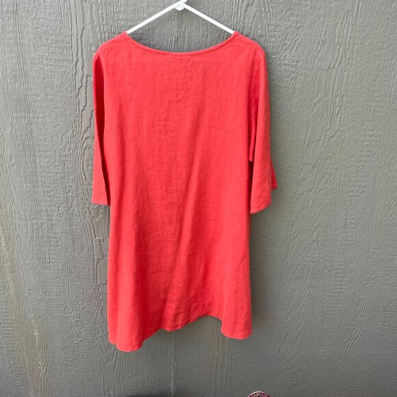Bryn Walker 100% Linen Dress Size M  Coral Lagenlook Hippie Coastal Minimal Very - Picture 2 of 9